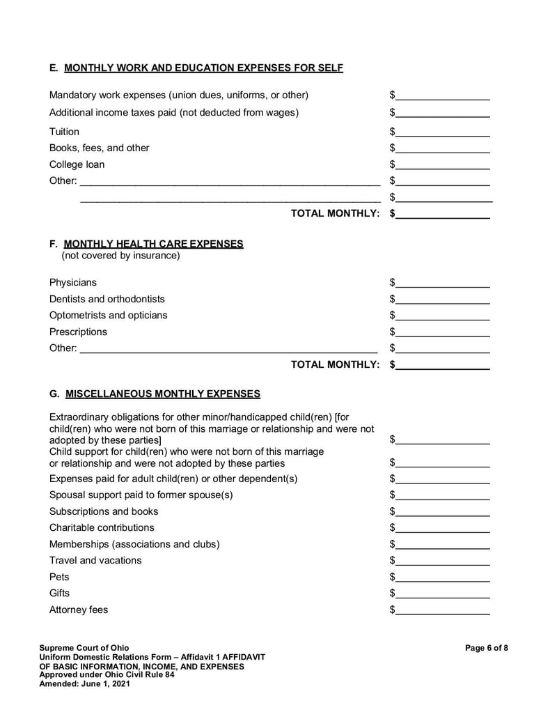 Large thumbnail of Affidavit 1 of Basic Information, Income, and Expenses - Jul 2021
