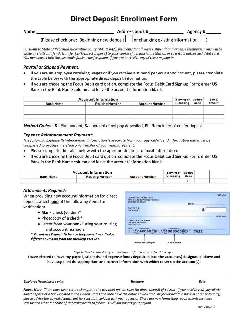 Large thumbnail of Direct Deposit Enrollment Form