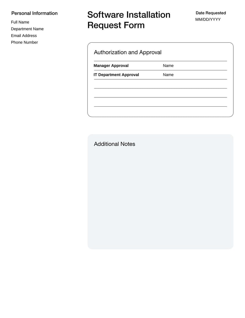 Software Installation Request Form for submitting software setup requests