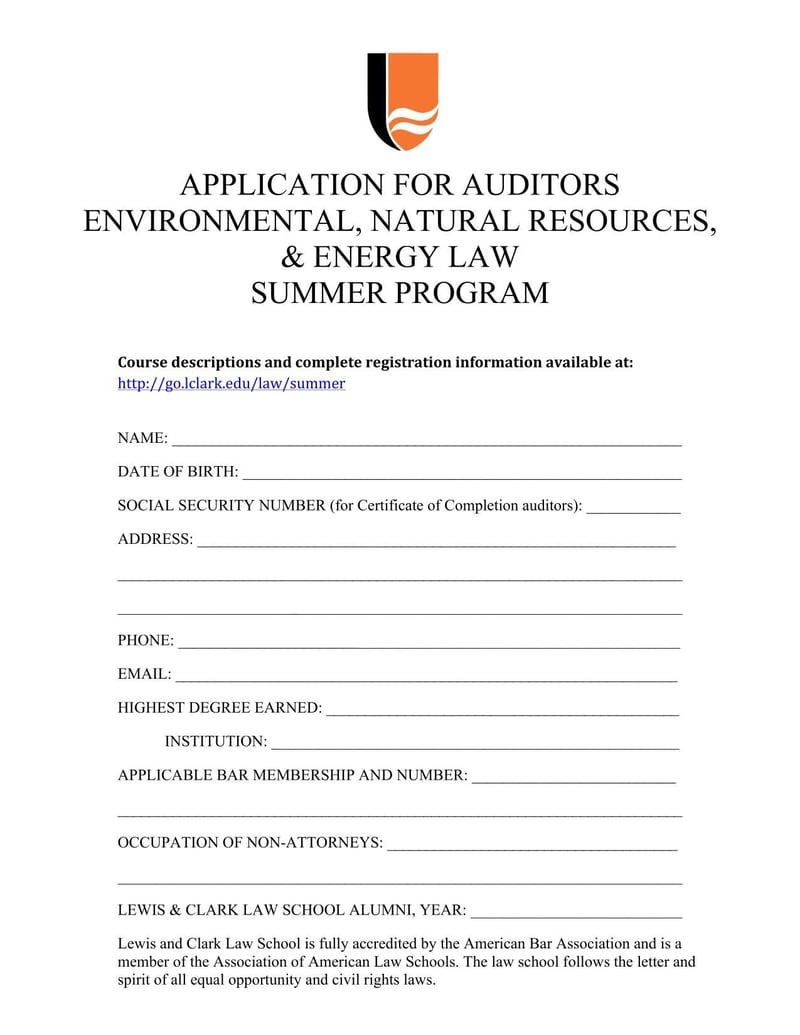 Large thumbnail of Lewis & Clark Law School Application For Auditors Environmental, Natural Resources, & Energy Law Summer Program
