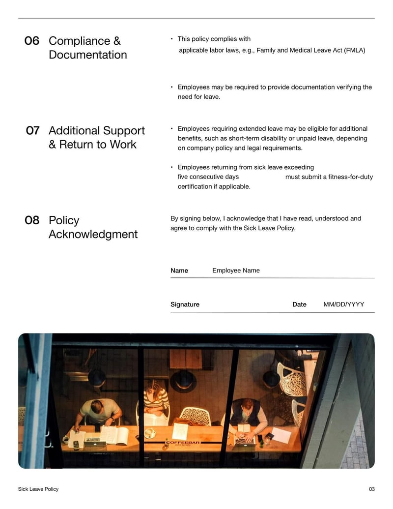 Sick Leave Policy Template for establishing guidelines on employee absences due to illness