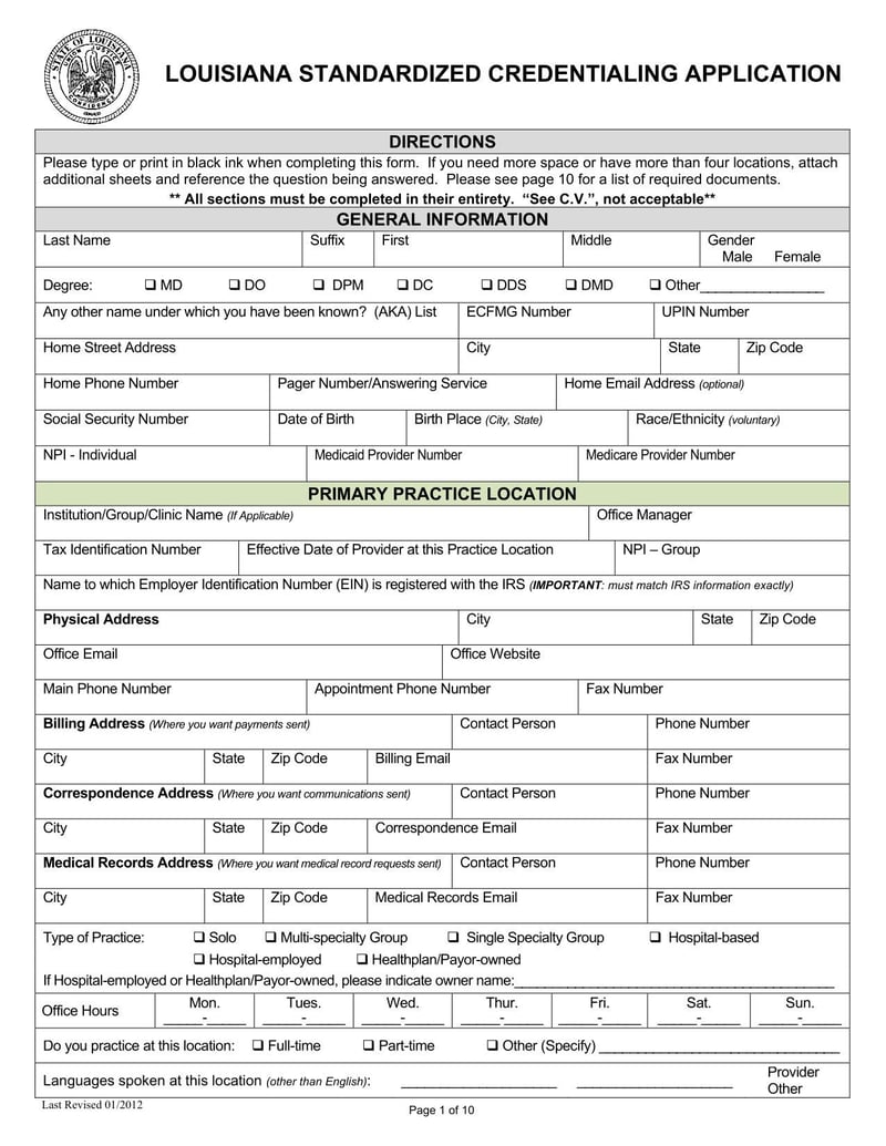 Large thumbnail of Louisiana Standardized Credentialing Application