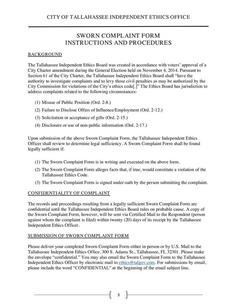 Large thumbnail of Sworn Complaint Form - Oct 2020