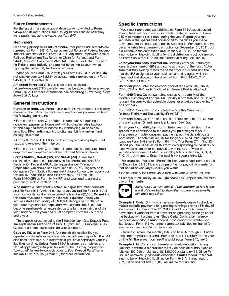 Large thumbnail of Form 945-A - Oct 2012