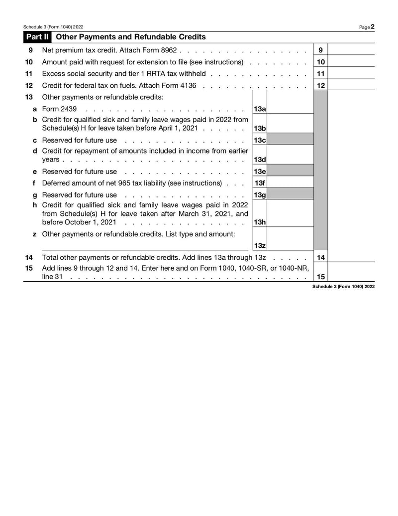 Large thumbnail of Schedule 3 (Form 1040) - Dec 2022