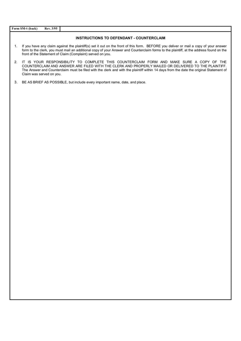 Thumbnail of Form SM-6 Defendants Counterclaim Form - Feb 2007 - page 1