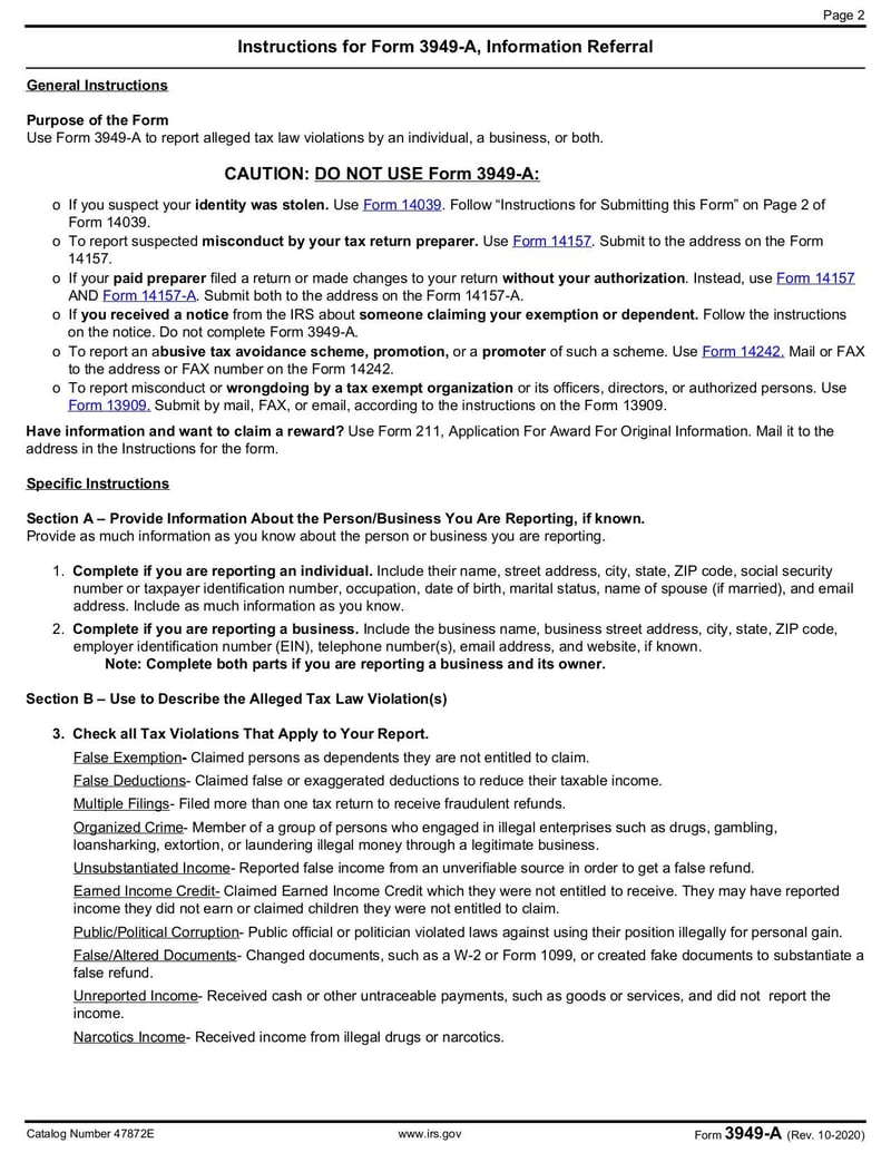 Large thumbnail of Form 3949-A - Oct 2020