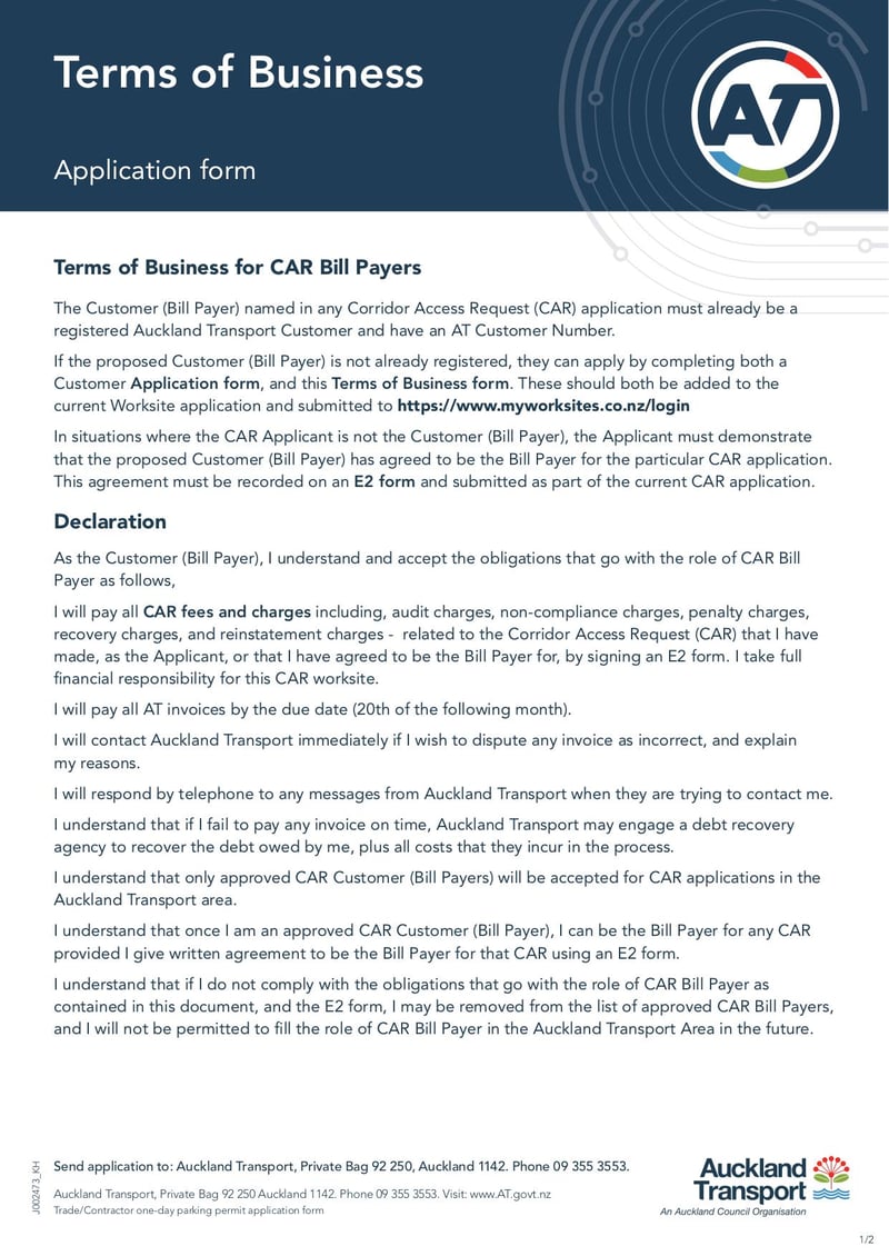 Large thumbnail of Car Terms of Business Form - Jun 2017