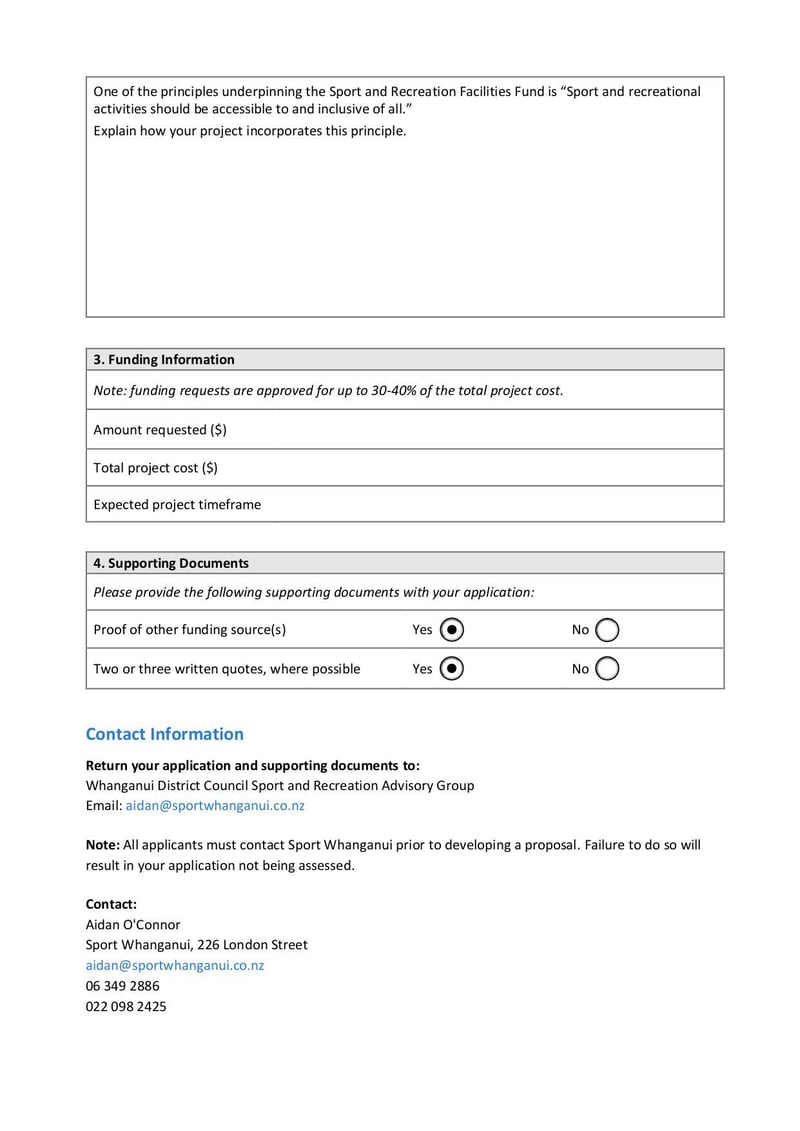 Thumbnail of Sport and Recreation Facilities Fund Application Form - Sep 2022 - page 2