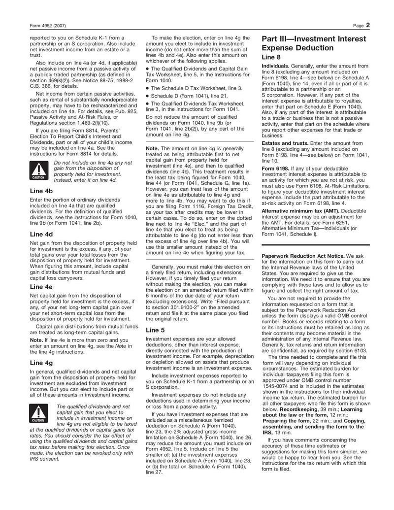 Large thumbnail of Form 4952 - Oct 2007