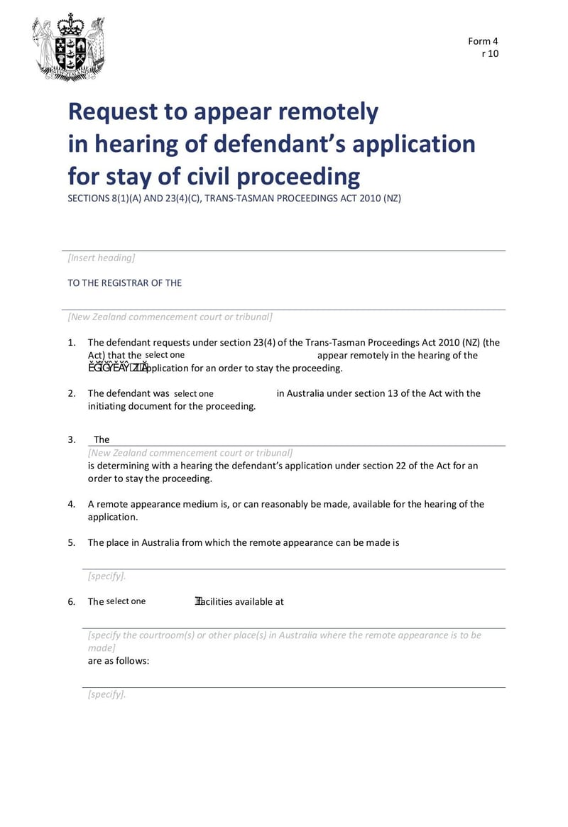 Large thumbnail of Form 4 R10 Request to Appear Remotely in Hearing of Defendant's Application for Stay of Civil Proceeding - Oct 2013