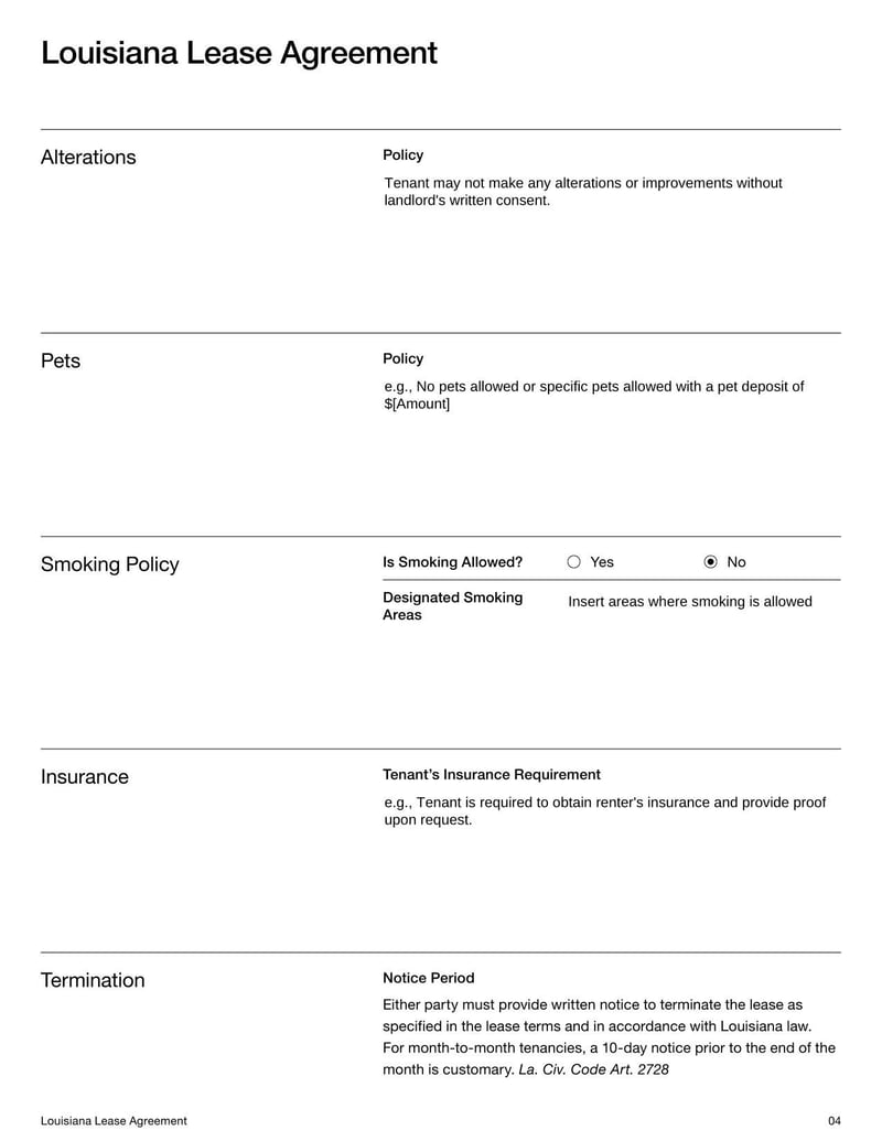 Large thumbnail of Louisiana Lease Agreement Template