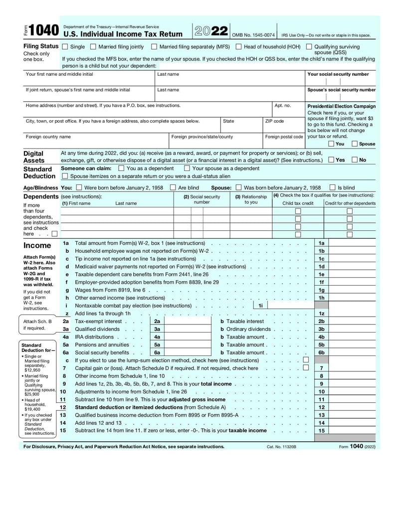 Large thumbnail of Form 1040 - Jan 2022