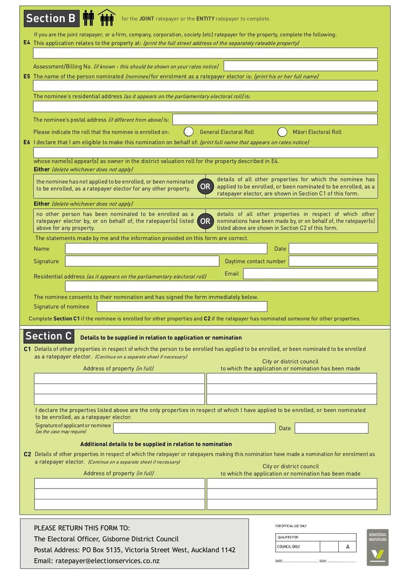 Thumbnail of Ratepayer Enrolment Form - Dec 2021 - page 1