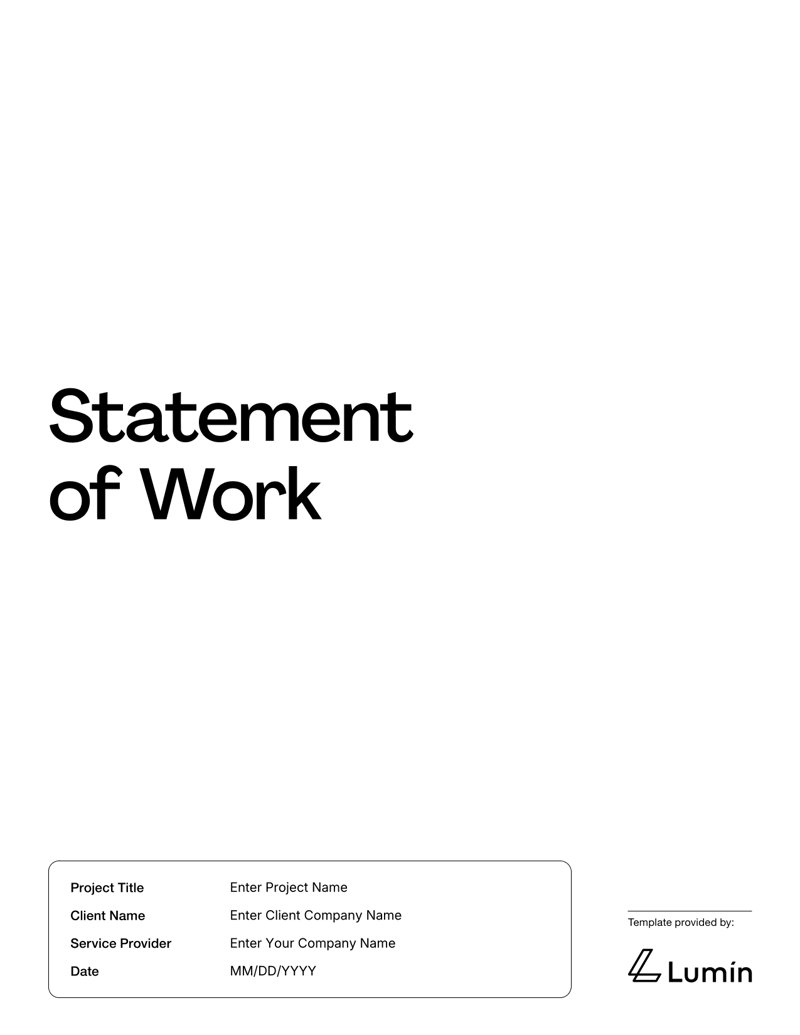 Statement of Work Template for outlining project scope, deliverables and terms