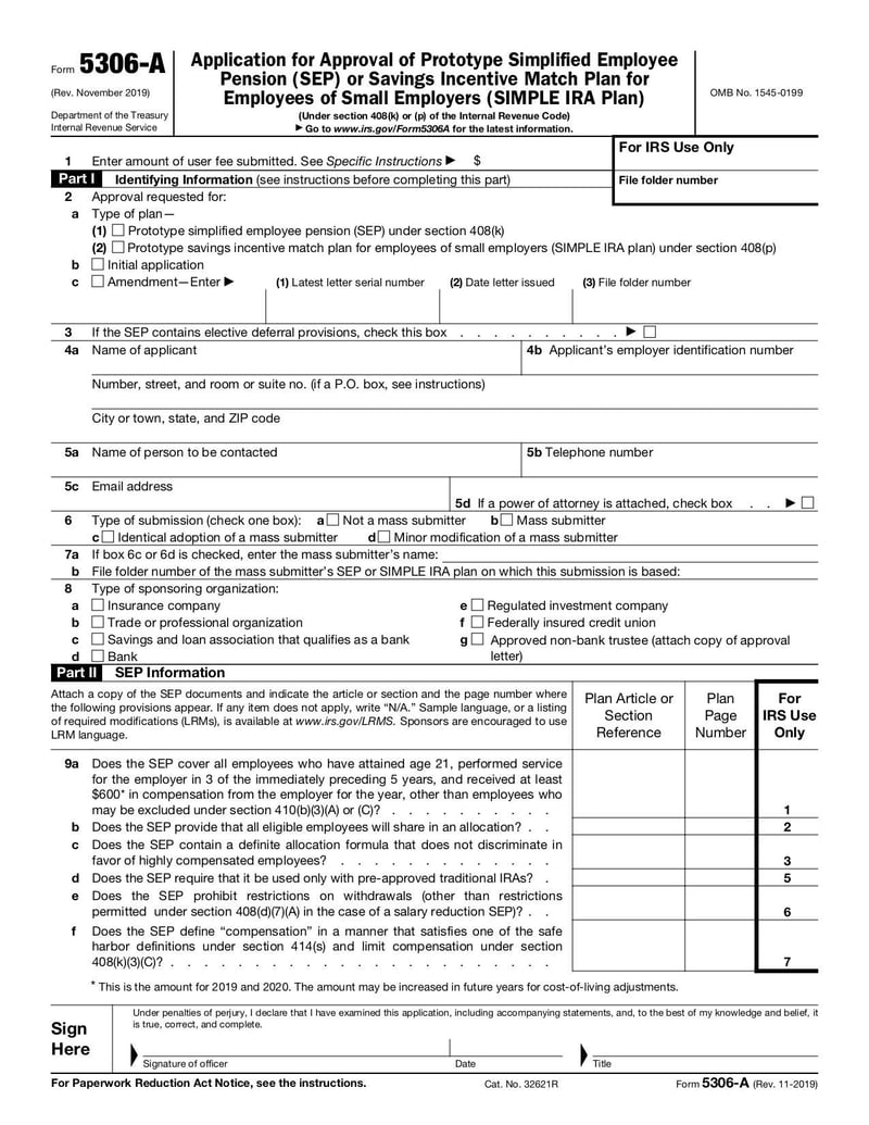 Large thumbnail of Form 5306-A - Nov 2019