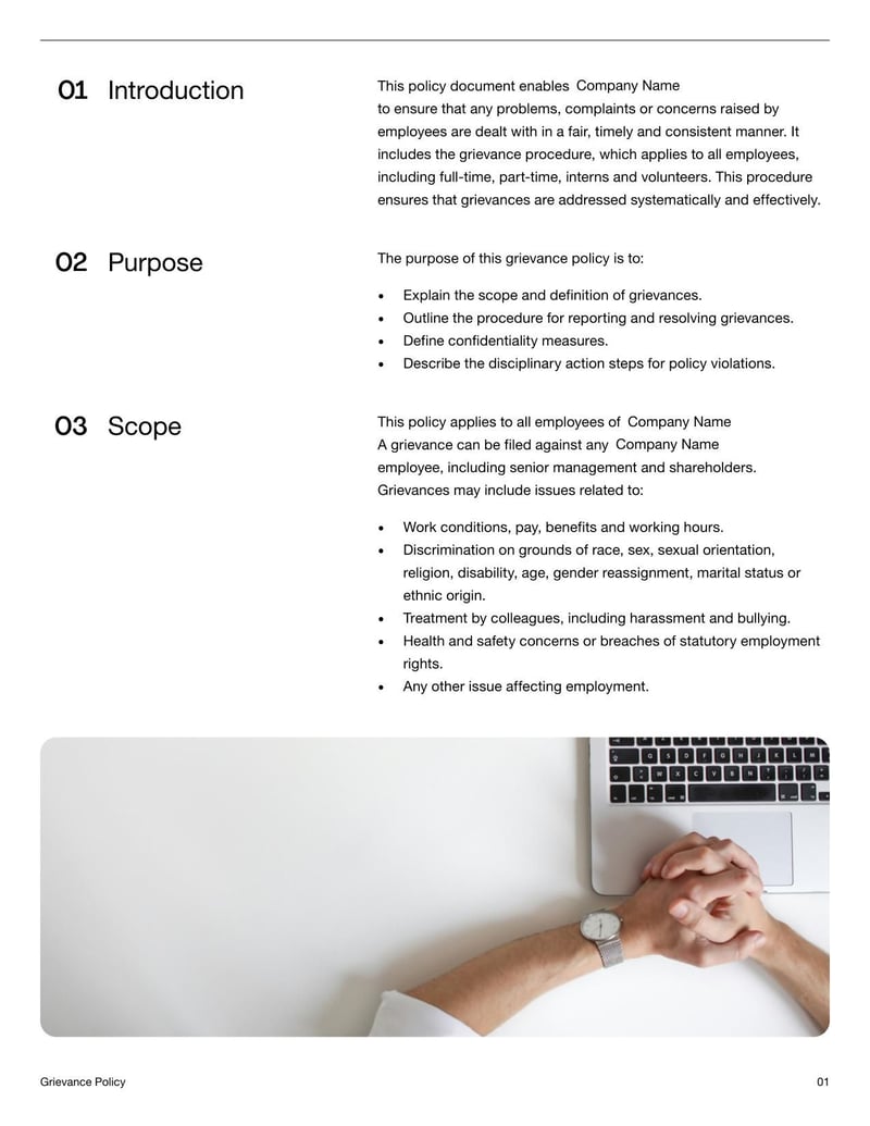 Grievance Policy procedure outlining the process for employees to raise and resolve workplace grievances