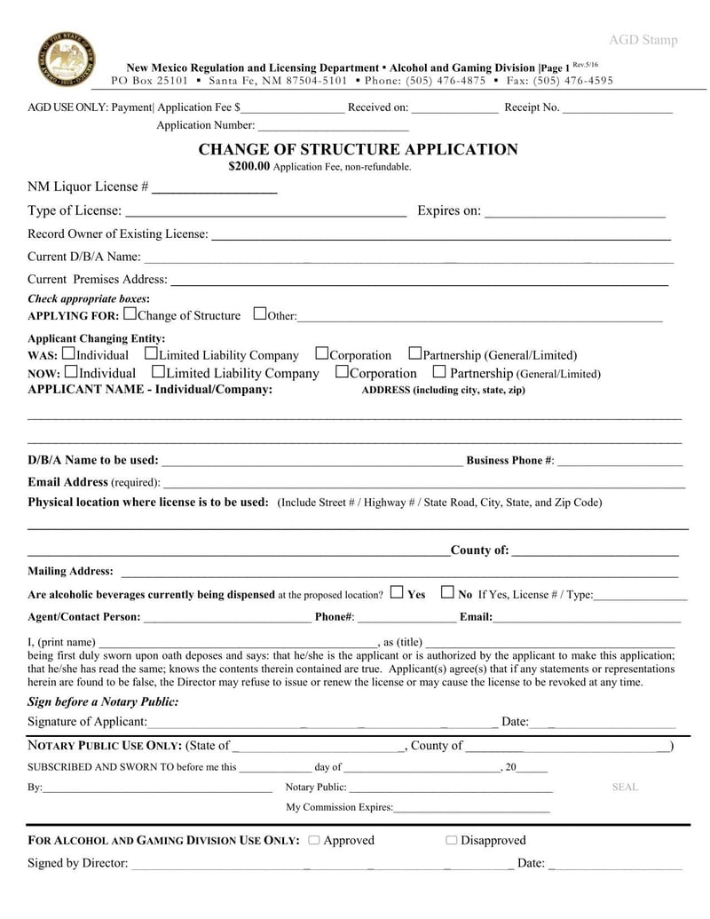 Large thumbnail of New Mexico Change of Structure Application