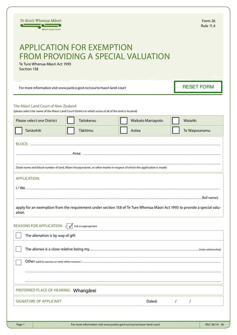 Large thumbnail of MLC Form 26 Application for Exemption From Providing a Special Valuation - Oct 2015