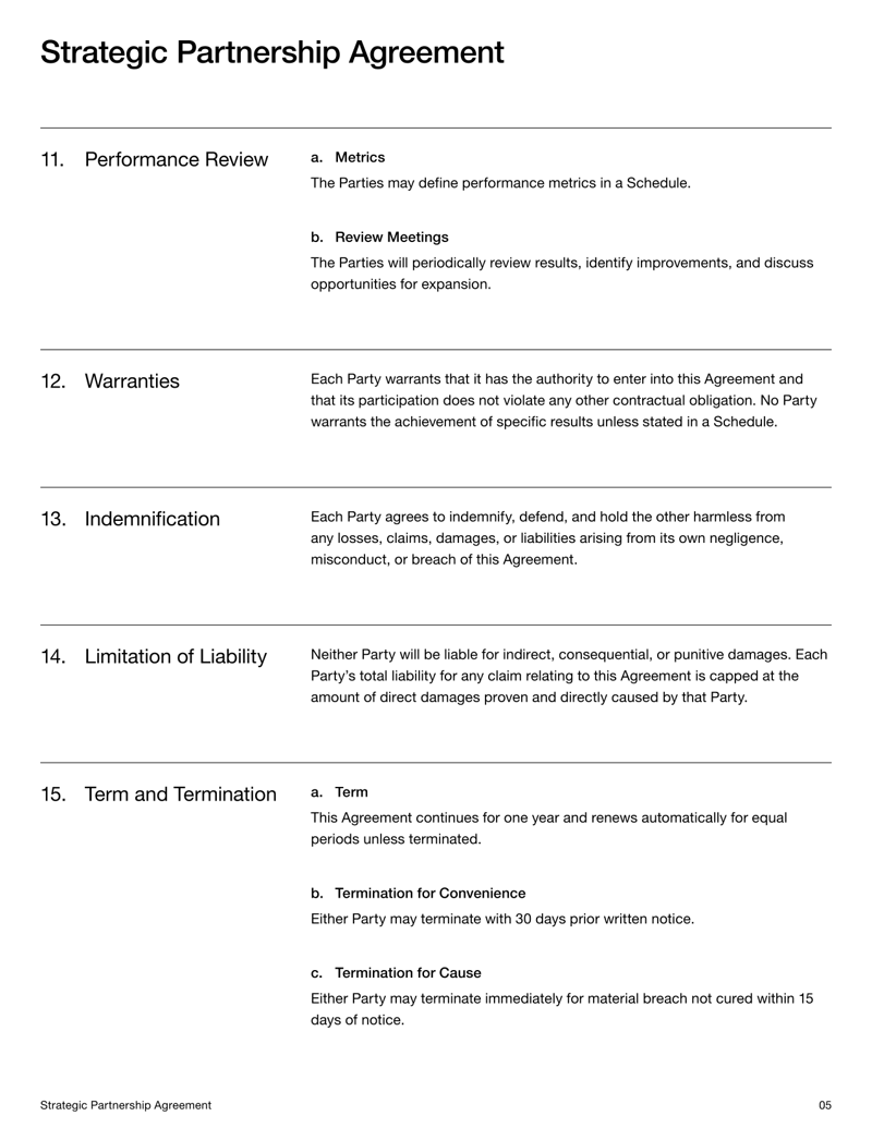 Strategic Partnership Agreement defining collaboration terms, responsibilities and joint initiative requirements