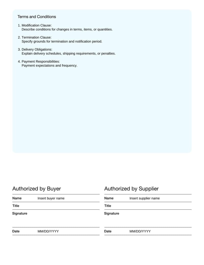 Blanket Purchase Order Template for recurring vendor purchases