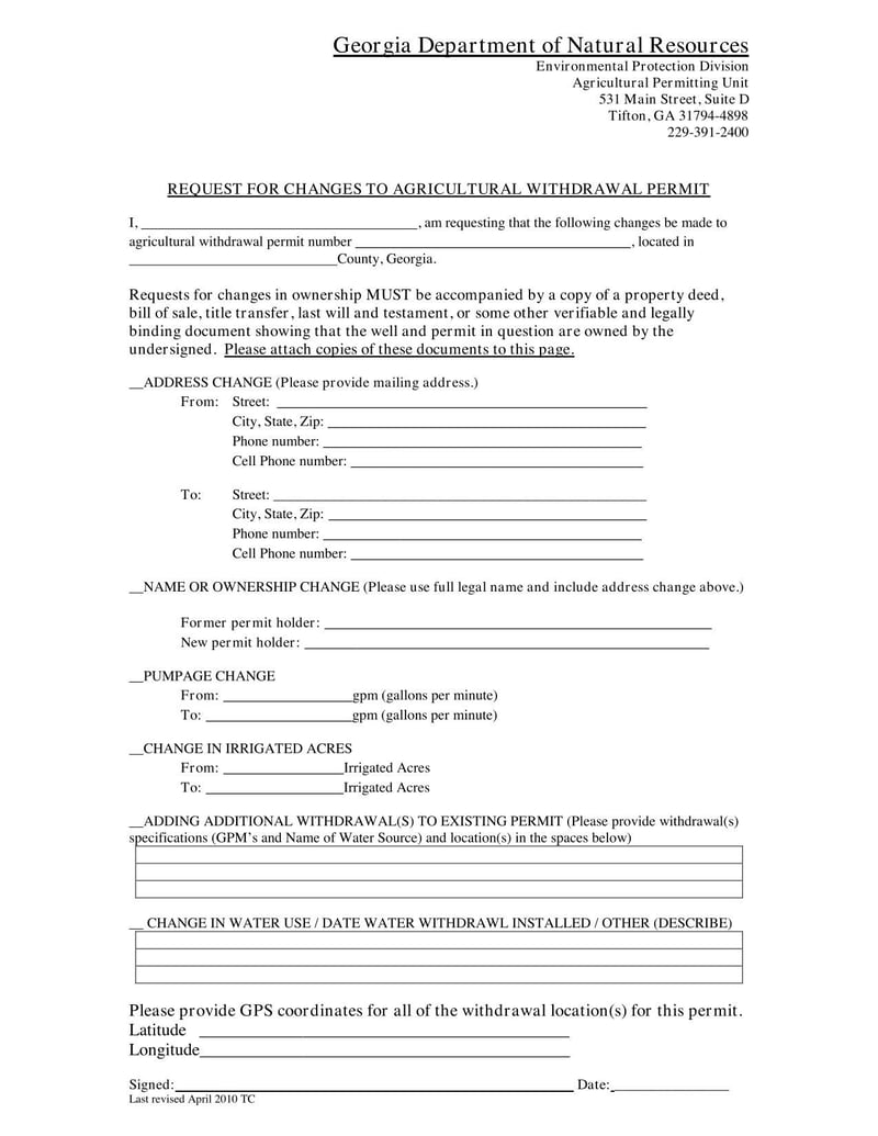 Large thumbnail of Georgia Request for Changes to Agricultural Withdrawal Permit