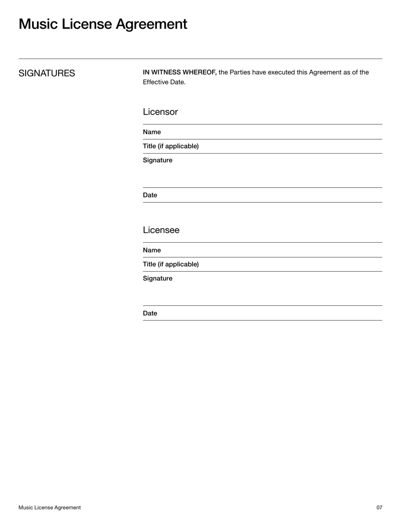 Music License Agreement for granting legal rights to use music under defined conditions