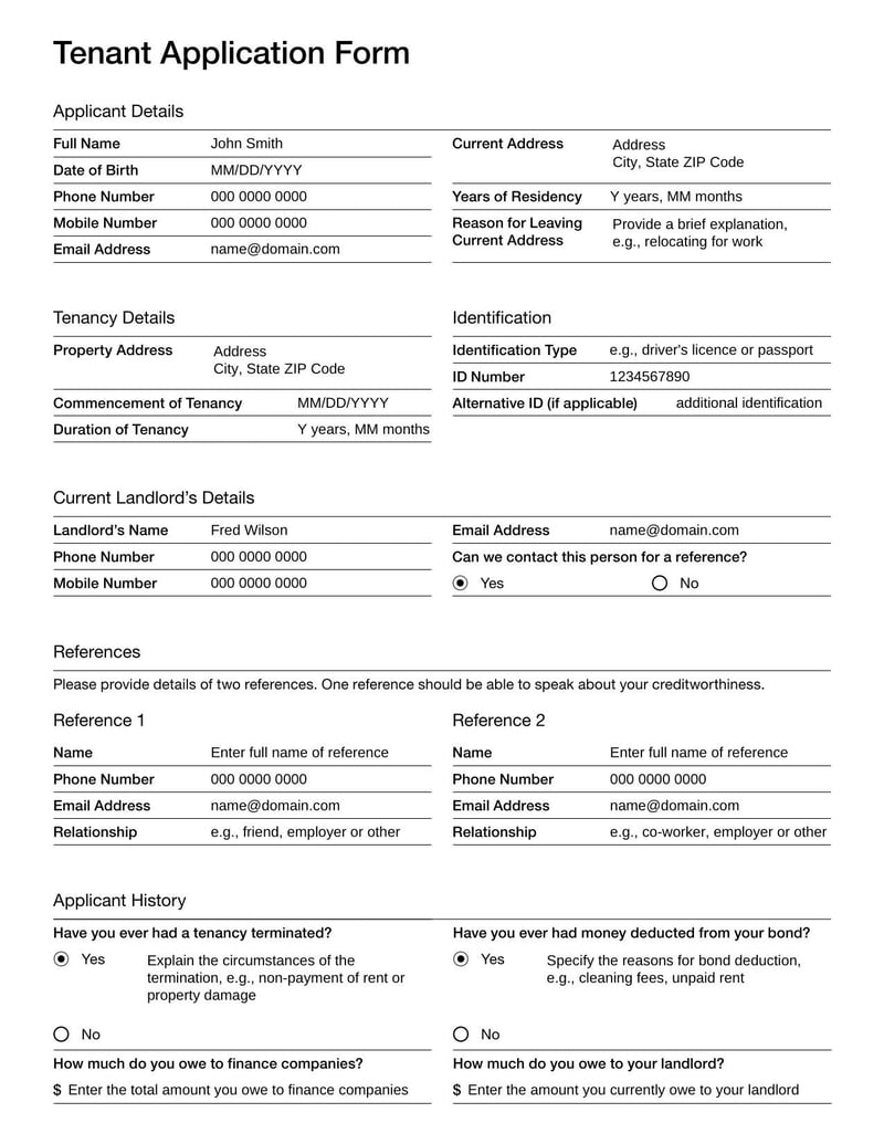 Tenant Application Form For New Zealand for prospective tenants to apply for rental properties