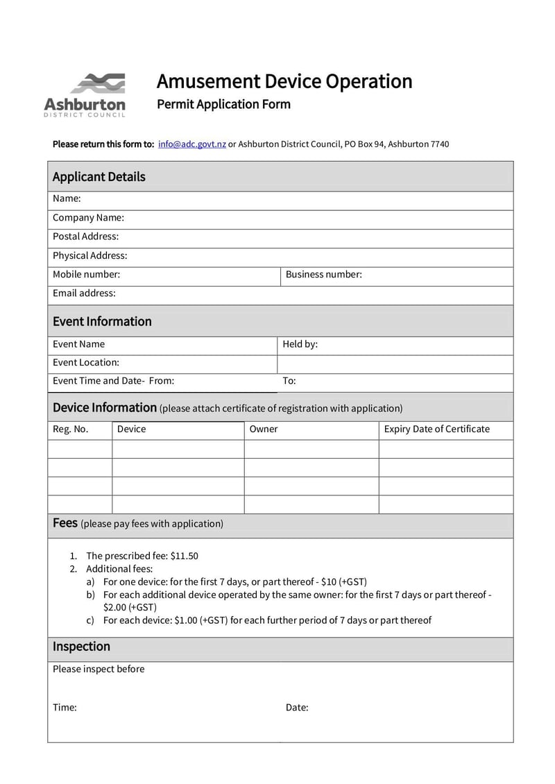Large thumbnail of Amusement Device Operation Permit Application Form - Sep 2013