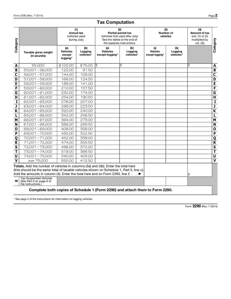 Large thumbnail of Form 2290 - Jul 2014