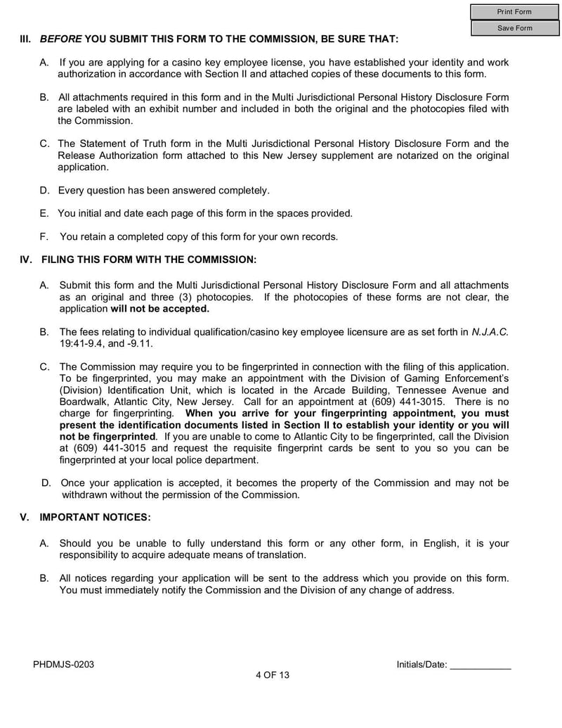 Large thumbnail of New Jersey Supplemental Form and Multi Jurisdictional Personal History Disclosure Form - Jan 2013