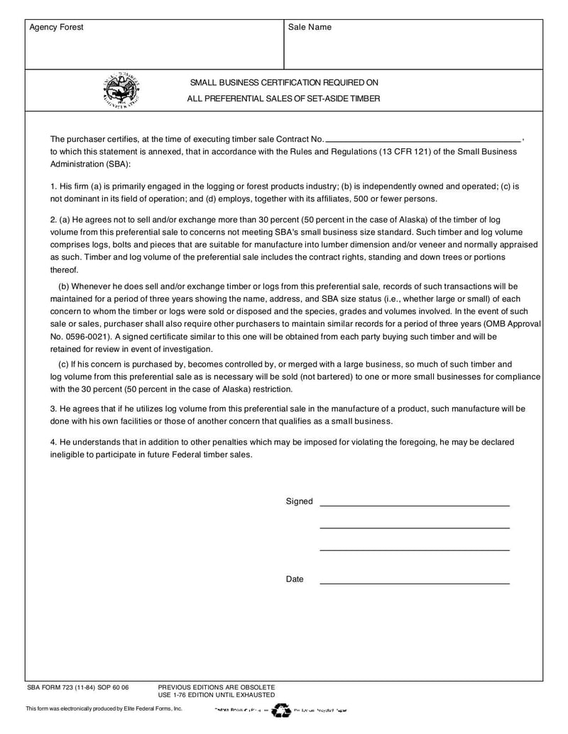 Large thumbnail of SBA Form 723 - Nov 2007