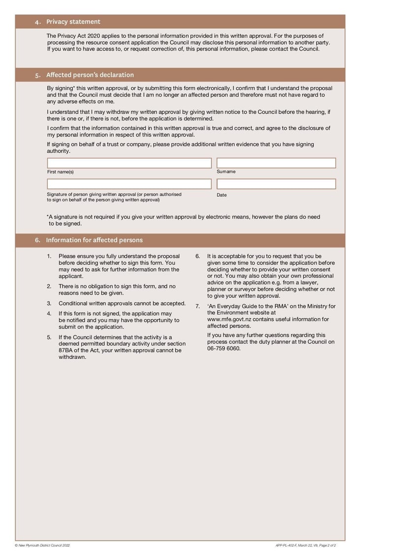 Large thumbnail of Written Approval to an Activity Subject to a Resource Consent Application Form - Mar 2022