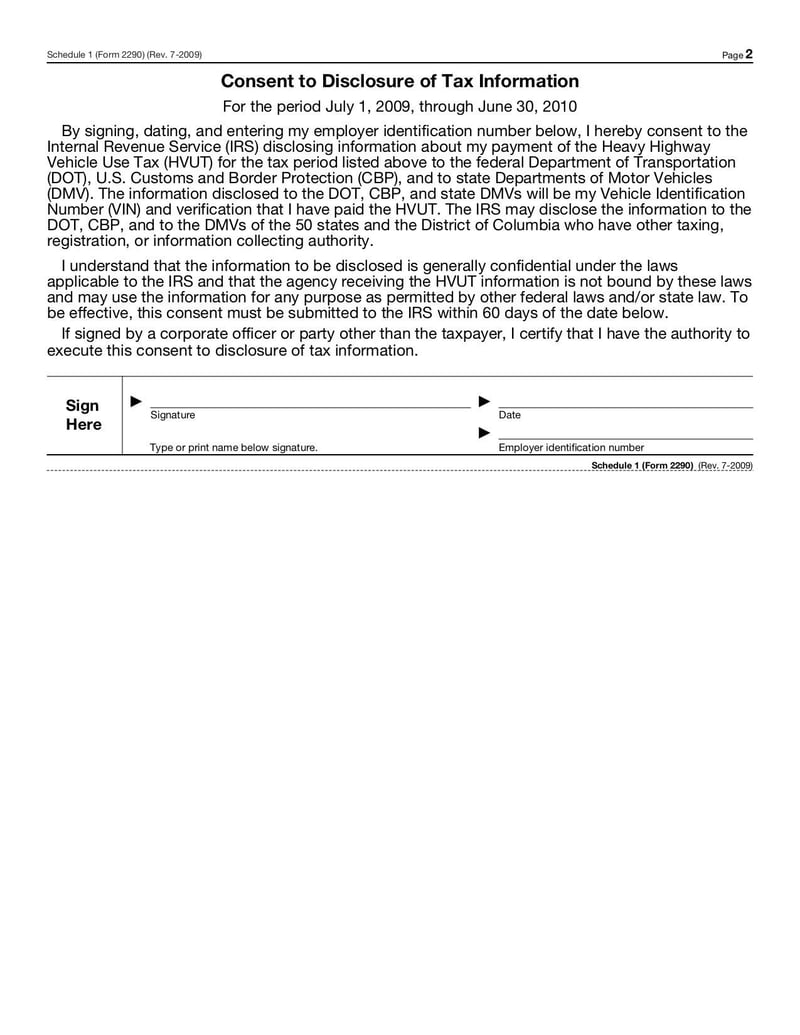 Large thumbnail of Form 2290 - Jul 2009