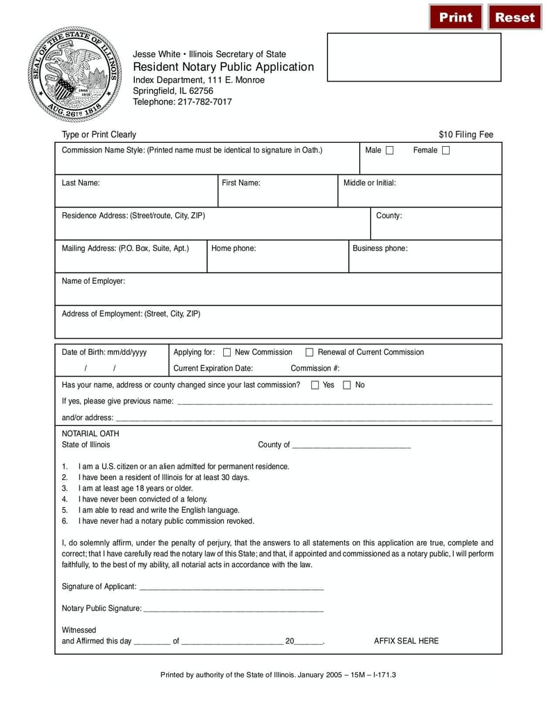 Large thumbnail of Resident Notary Public Application - Jan 2005