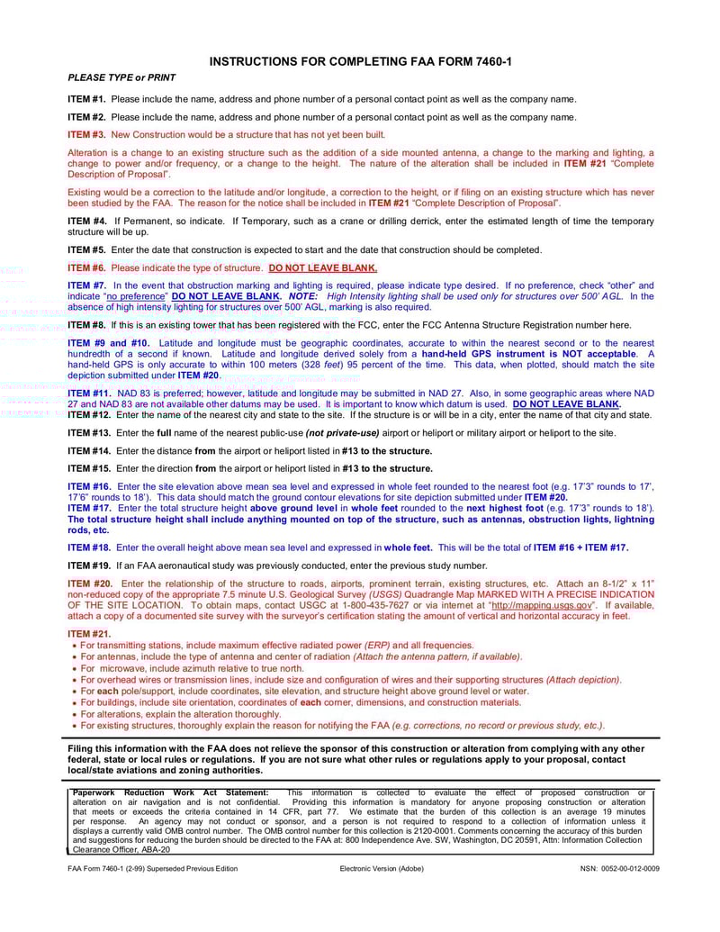 Large thumbnail of FAA Form 7460-1 - Apr 2009