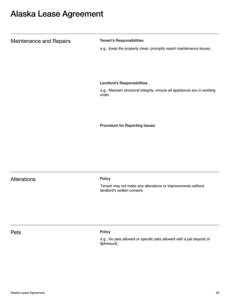 Alaska Lease Agreement for rental terms in Alaska