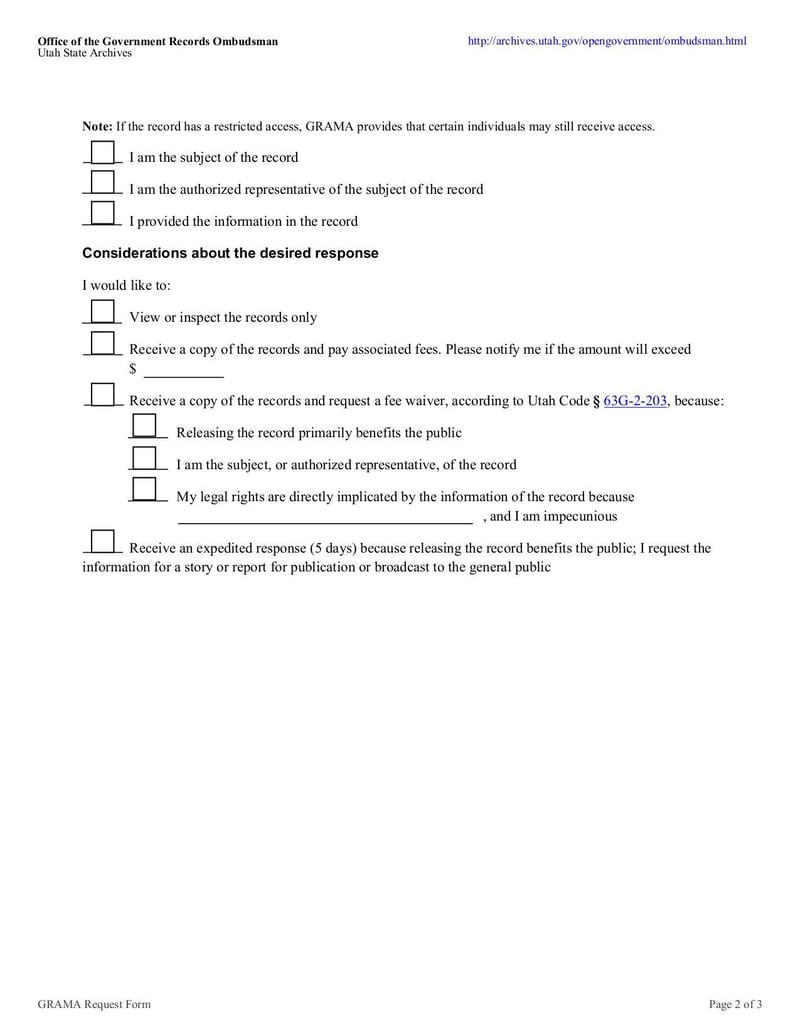 Large thumbnail of GRAMA Request Form - Aug 2016