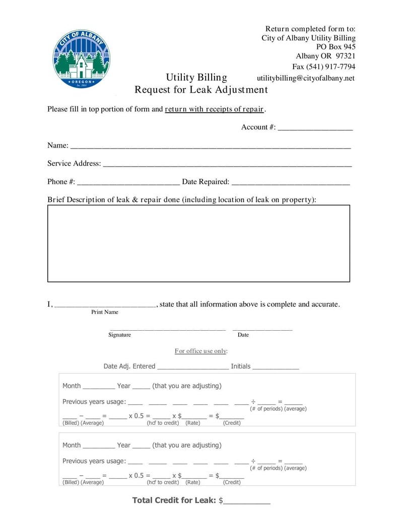 Large thumbnail of Leak Adjustment Request Form - Mar 2020