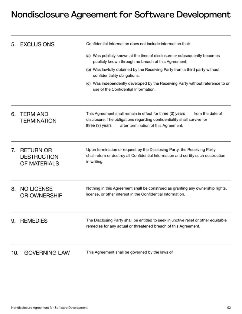 Nondisclosure Agreement for Software Projects outlining confidentiality and non-disclosure terms