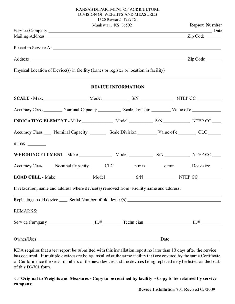 Large thumbnail of Scale DI-701 Form - Jul 2014