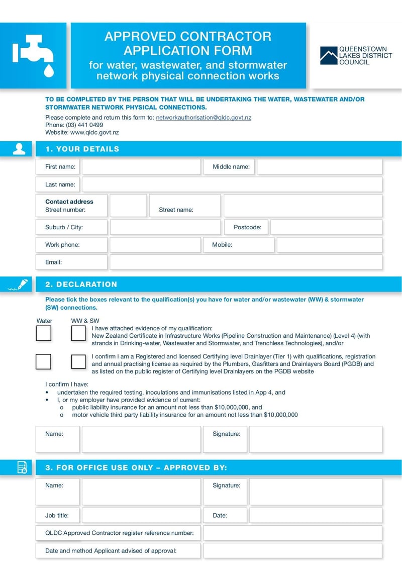 Large thumbnail of QLDC Water Wastewater Stormwater Approved Contractor Application Form - Aug 2020