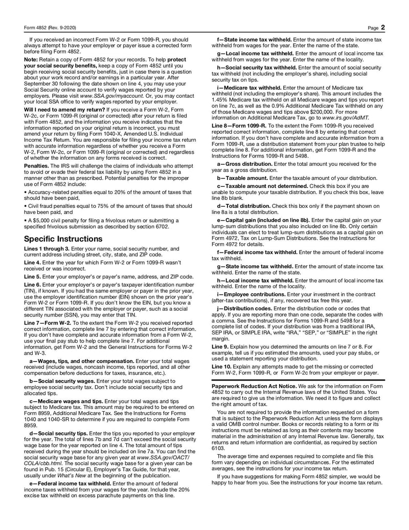 Large thumbnail of Form 4852 - Sep 2020