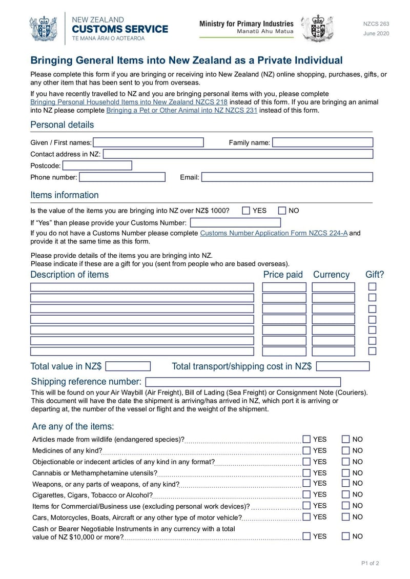 Large thumbnail of NZCS 263 Bringing General Items Into NZ as a Private Individual - Broker - Jun 2020