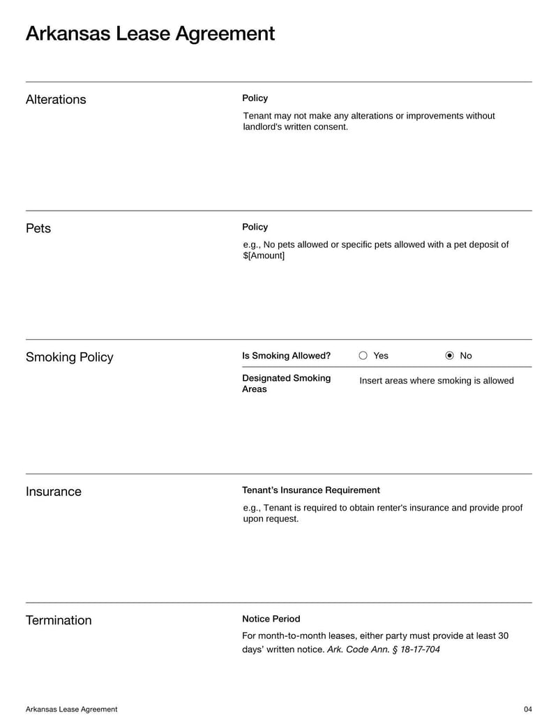 Large thumbnail of Arkansas Lease Agreement Template