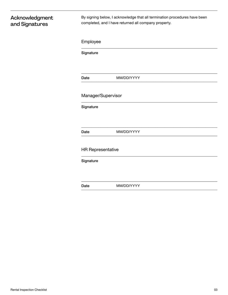 Employee Termination Checklist detailing steps and procedures for processing an employee's departure from the company