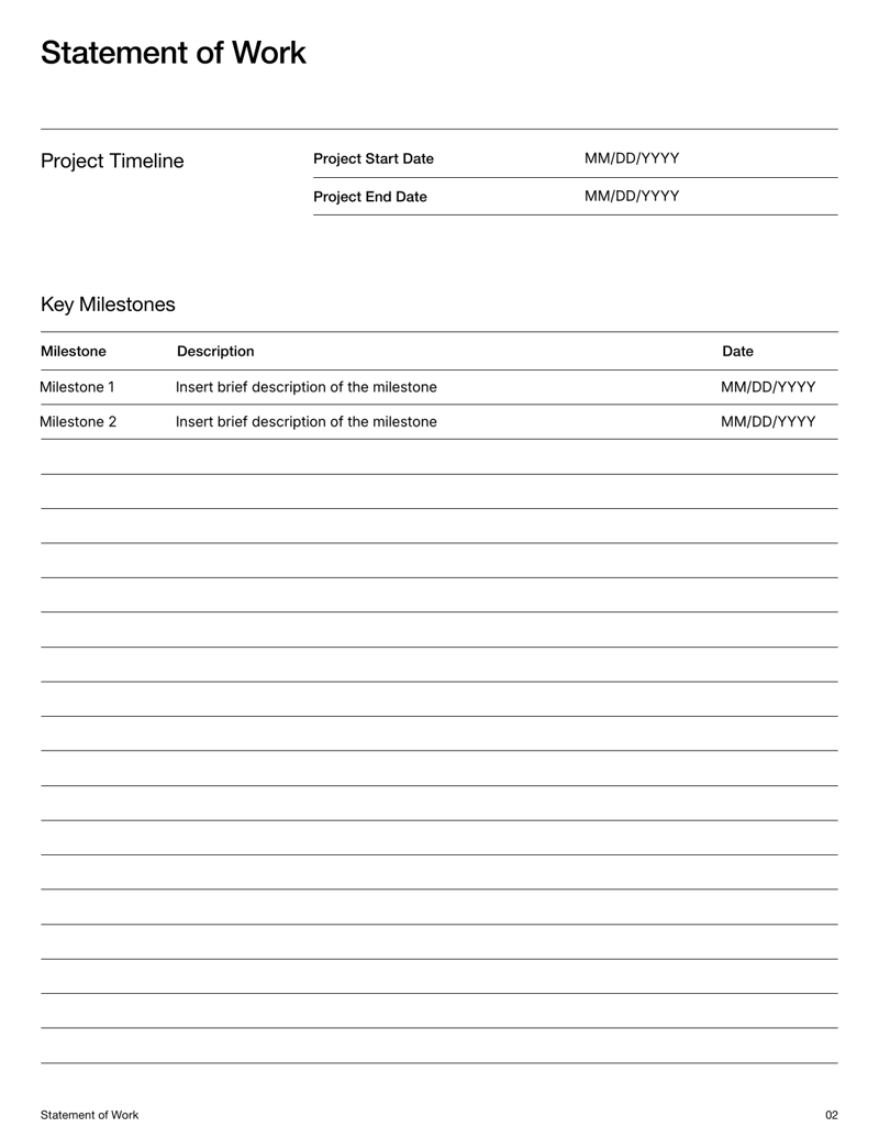 Statement of Work Template for outlining project scope, deliverables and terms