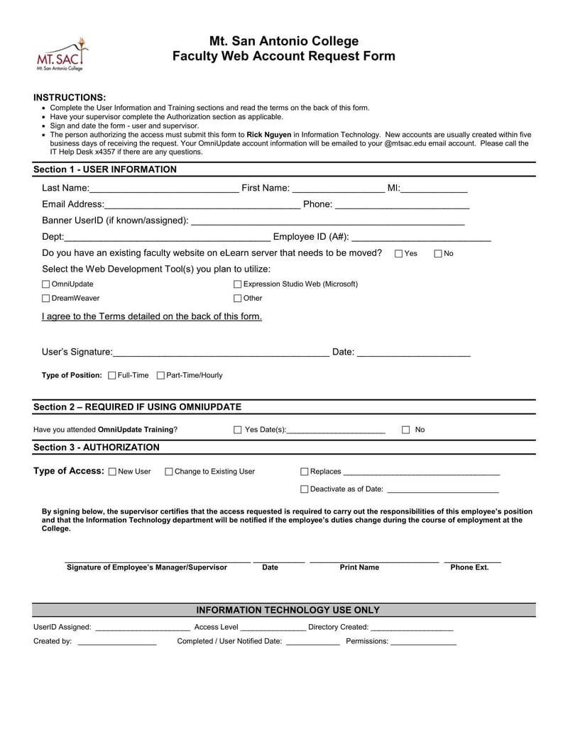 Large thumbnail of Mt. San Antonio College Faculty Web Account Request Form
