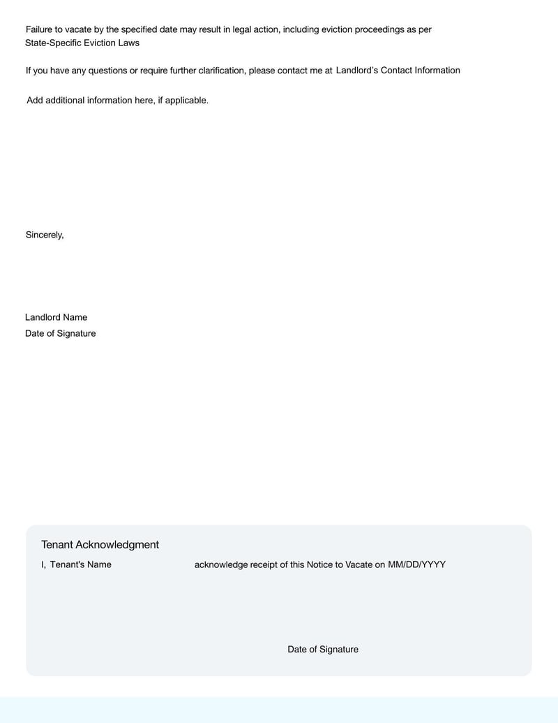 Landlord Notice to Vacate for formally notifying a tenant to vacate the rental property within a specified timeframe