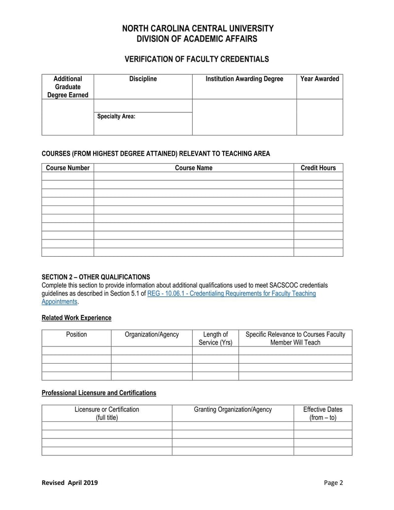 Large thumbnail of North Carolina Central University Verification of Faculty Credentials